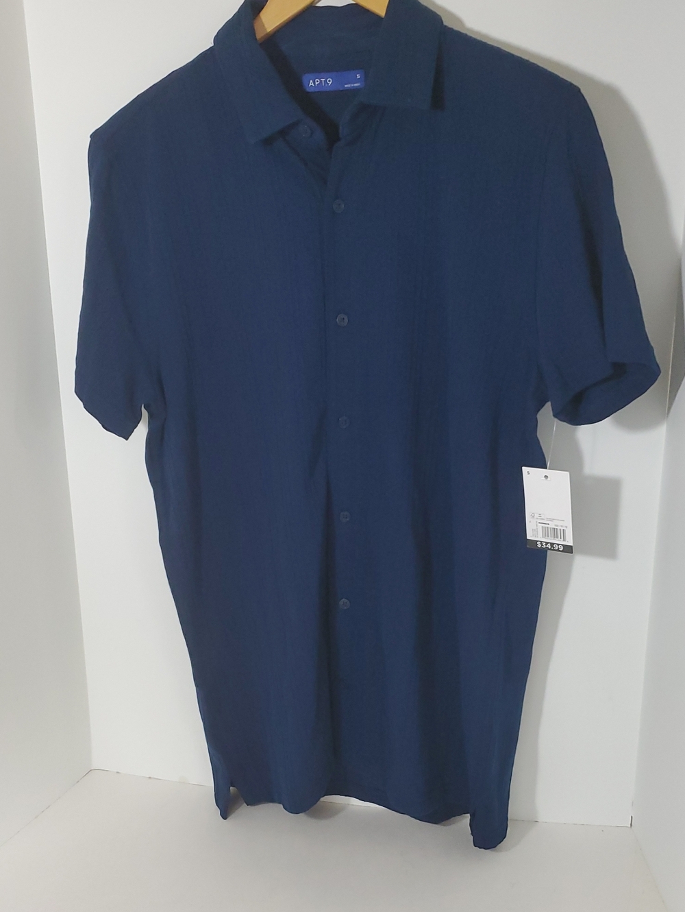 Apt. 9 Knit Short-Sleeve Button Down Shirt Navy Size S NWT